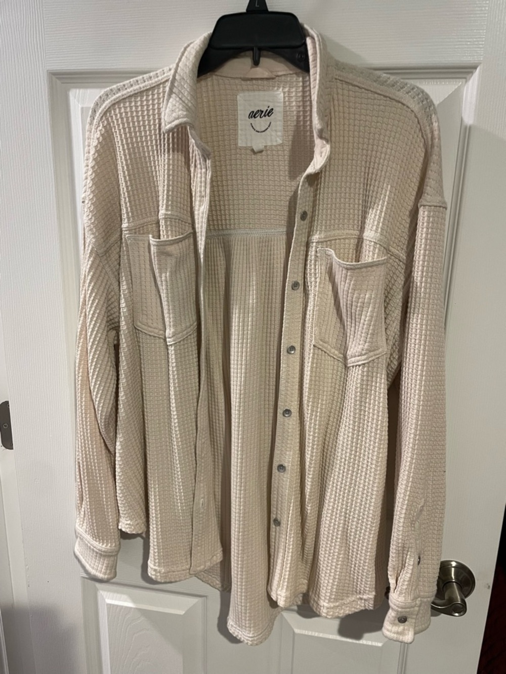 aerie Cream Waffle-Knit Button-Up Shirt